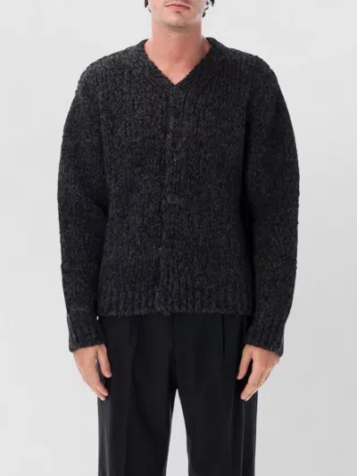 Sunflower Alpaca Wool Textured V-neck Cardigan In Black