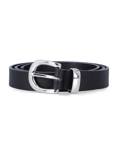 Sunflower Narrow Leather Silver Plated Brass Belt In Metallic