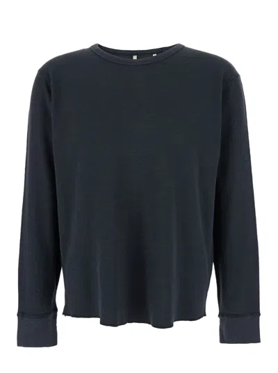 Sunflower Black Crewneck T-shirt With Long Sleeves And Fringed Hem In Cotton Man