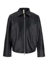 Sunflower Black Crop Jacket With Classic Collar And Dropped Shoulders In Leather Man In Black