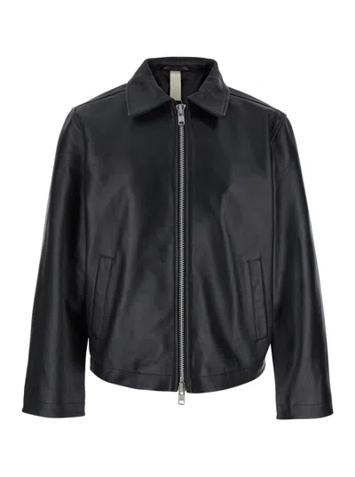 Sunflower Black Crop Jacket With Classic Collar And Dropped Shoulders In Leather Man