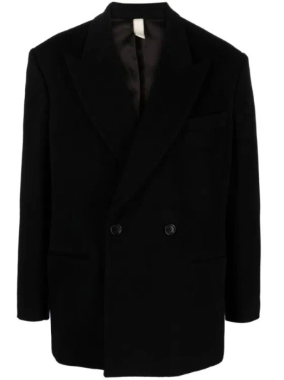 SUNFLOWER BLACK DOUBLE-BREASTED WOOL COAT