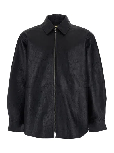 Sunflower Black Jacket With Classic Collar And Crinkled Effect In Leather Man