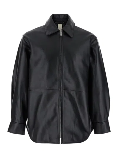 SUNFLOWER BLACK JACKET WITH CLASSIC COLLAR AND DROPPED SHOULDERS IN LEATHER MAN