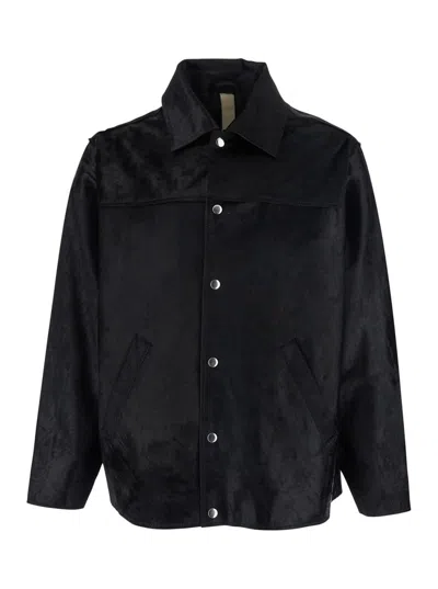 Sunflower Black Jacket With Wide Collar And Dropped Shoulders In Cavallino Leather Man