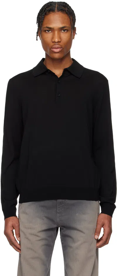 Sunflower Black Merino Polo In Black 999