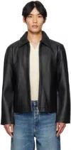 Sunflower Black Crop Jacket With Classic Collar And Dropped Shoulders In Leather Man In Black
