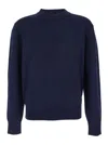 Sunflower Blue Crew Neck Sweater With Dropped Shoulder In Wool Blend Man In Blue