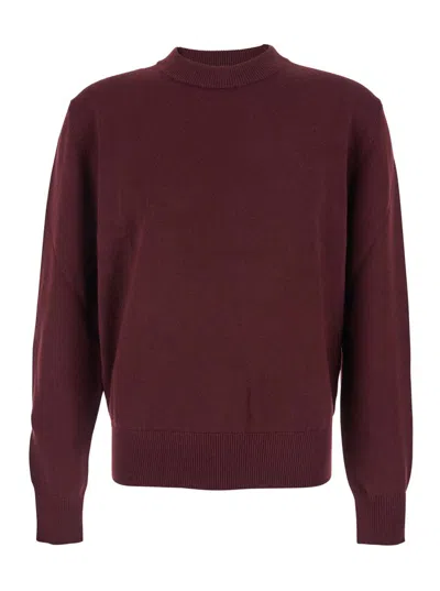 Sunflower Bordeaux Crew Neck Sweater With Dropped Shoulder In Wool Blend Man In Burgundy