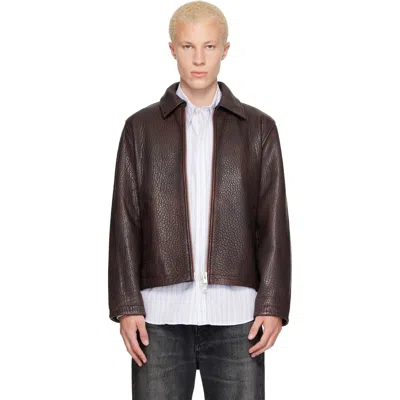 Sunflower Lapel Leather Jacket In Brown