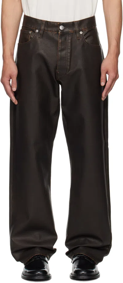 Sunflower Brown Loose Faux-leather Trousers