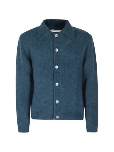 Sunflower Button-up Collared Cardigan In Blue