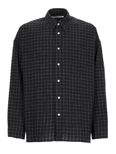 Sunflower Long-sleeved Cotton-blend Seersucker Shirt With Patch Pocket In Black