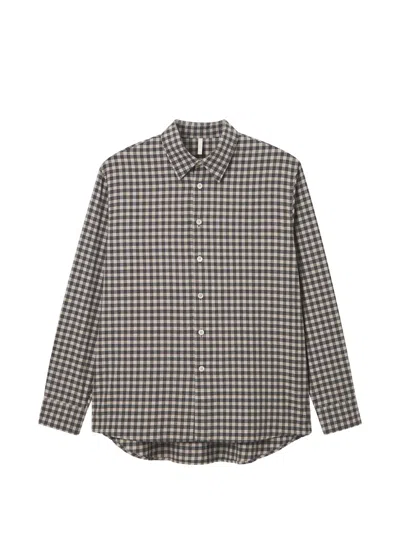 Sunflower Check-pattern Cotton Shirt In Gray