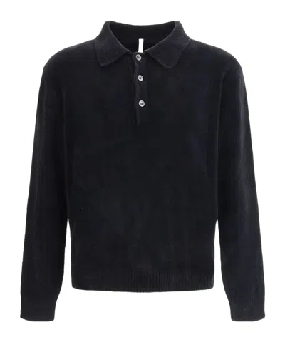 Sunflower Chenille Quarter-button Polo Shirt In Black