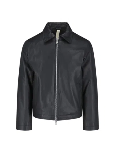 Sunflower Classic Black Leather Jacket With Zip Closure