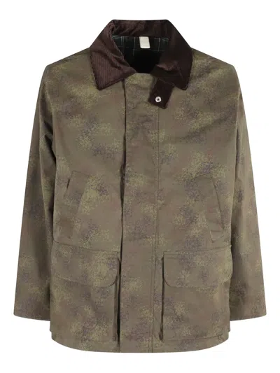 Sunflower Corduroy-collar Camouflage Jacket In Green
