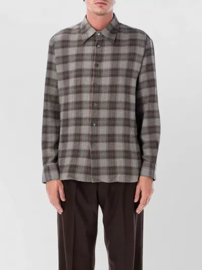 Sunflower Cotton Cashmere Checked Seersucker Shirt In Brown