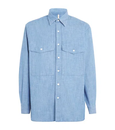 Sunflower Cotton Pocket-detail Shirt In Blue