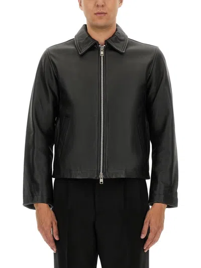 SUNFLOWER CROPPED BLACK LEATHER JACKET WITH CLASSIC COLLAR