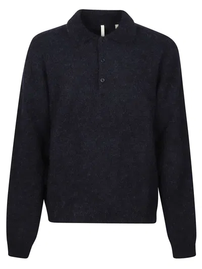 SUNFLOWER DARK BLUE WOOL KNIT SWEATER WITH POLO NECK