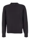 Sunflower Dark Brown Crew Neck Sweater With Dropped Shoulder In Wool Blend Man In Black
