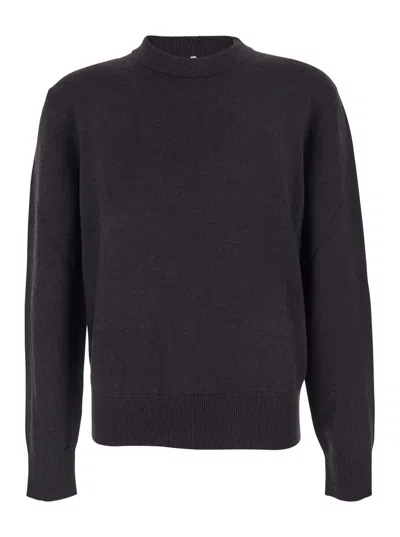 Sunflower Dark Brown Crew Neck Sweater With Dropped Shoulder In Wool Blend Man In Black