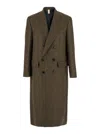 Sunflower Herringbone Wool Double-breasted Coat In Green