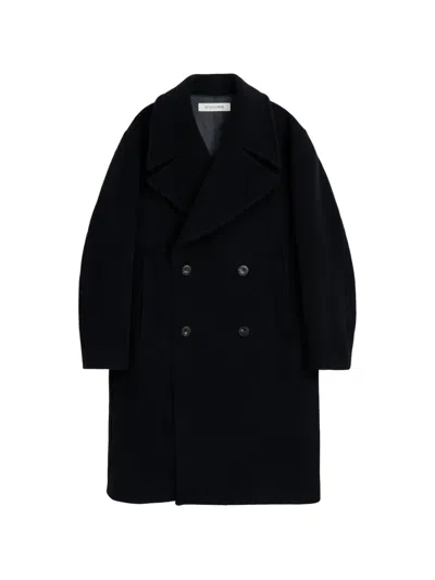 Sunflower Double-breasted Overcoat In Black