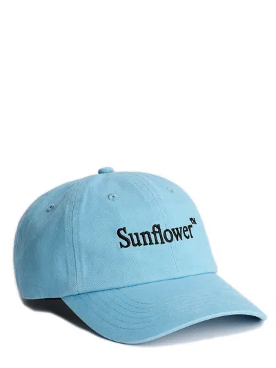 Sunflower Embroidered  Cotton Cap With Adjustable Closure In Azzurro