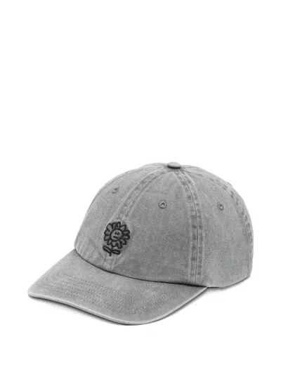 Sunflower Flower-embroidered Faded-finish Baseball Cap In Gray
