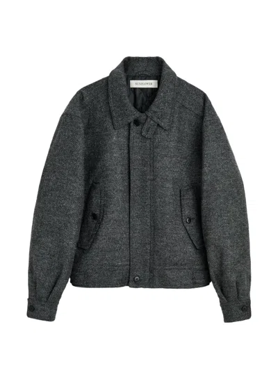 Sunflower Harrington Herringbone-pattern Jacket In Gray