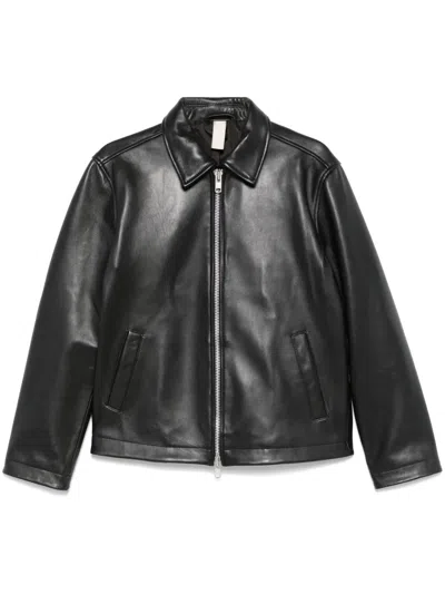 Sunflower Black Jacket With Classic Collar And Crinkled Effect In Leather Man