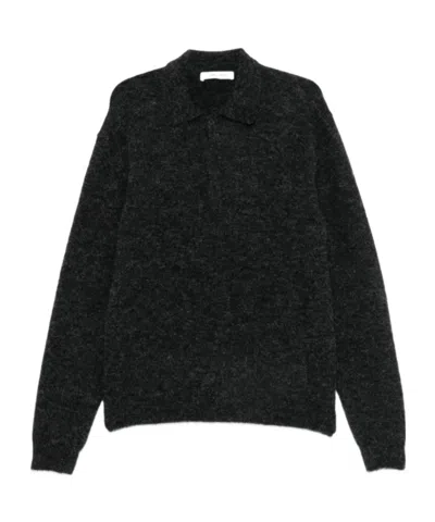 Sunflower Long-sleeved Knitted Polo Shirt In Gray