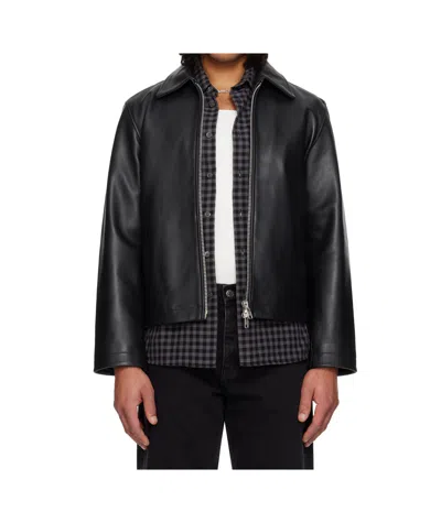 Sunflower Long-sleeved Leather Jacket In Black