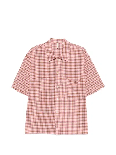 Sunflower Loose-fitting Short-sleeved Check Shirt With Genuine Mother-of-pearl Buttons In Pink