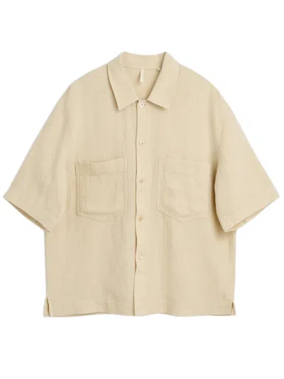 Sunflower Loose-fitting Short-sleeved Shirt With Genuine Mother-of-pearl Buttons In Yellow