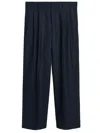 Sunflower Navy Pinstriped Virgin Wool Blend Trousers With High Waist In Blu