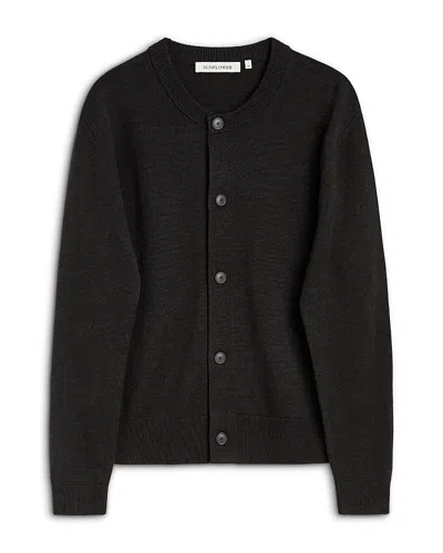 Sunflower Moon Wool Knit Button Cardigan Sweater In Black