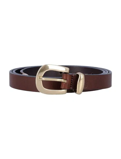 Sunflower Narrow Tipend Brass Belt In Brown