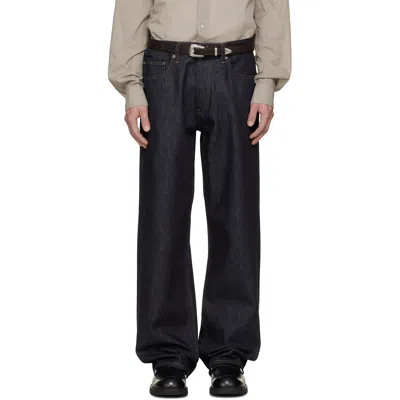 Sunflower Navy Loose Raw Selvedge Jeans In Blue