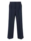 Sunflower Navy Pinstriped Virgin Wool Blend Trousers With High Waist In Blue