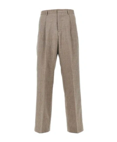 Sunflower Pinstripe Pleated Trousers In Brown