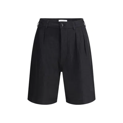 Sunflower Pleated Linen Shorts In Black