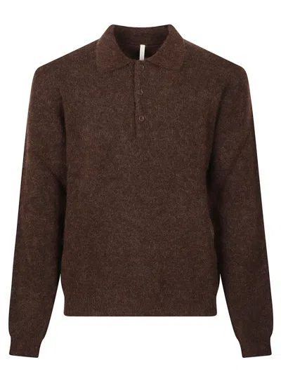 SUNFLOWER POLO NECK BROWN WOOL SWEATER WITH BUTTON FASTENING