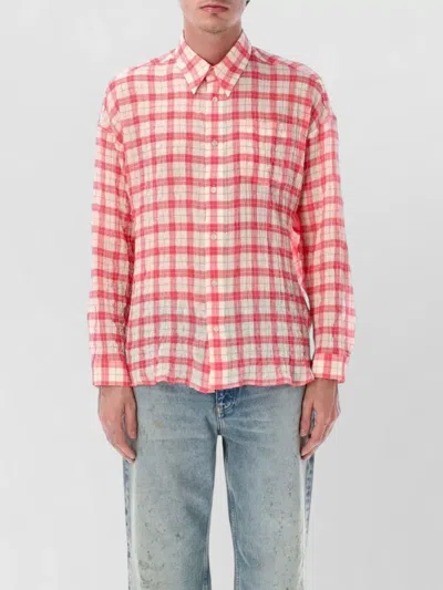 Sunflower Relaxed Check Shirt Split Collar Design In Pink