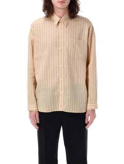 Sunflower Relaxed Fit Striped Shirt With Classic Collar In Beige