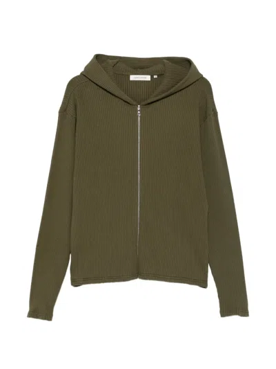 Sunflower Ribbed-knit Hooded Cardigan In Green