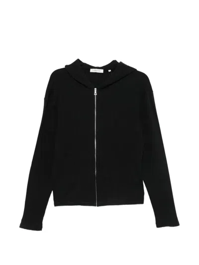 Sunflower Ribbed-knit Zip-up Hoodie In Black