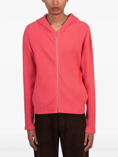Sunflower Ribbed-knit Zip-up Hoodie In Pink